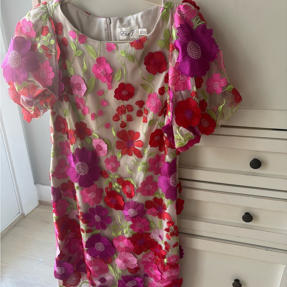 Eliza J Floral Embroidered Dress